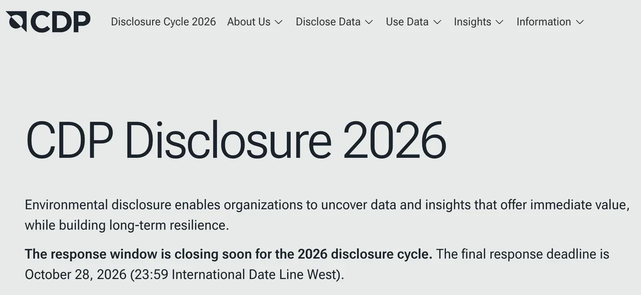 Top of the Disclosure 2026 page on the CDP website, showing the final deadline of 28 October 2026