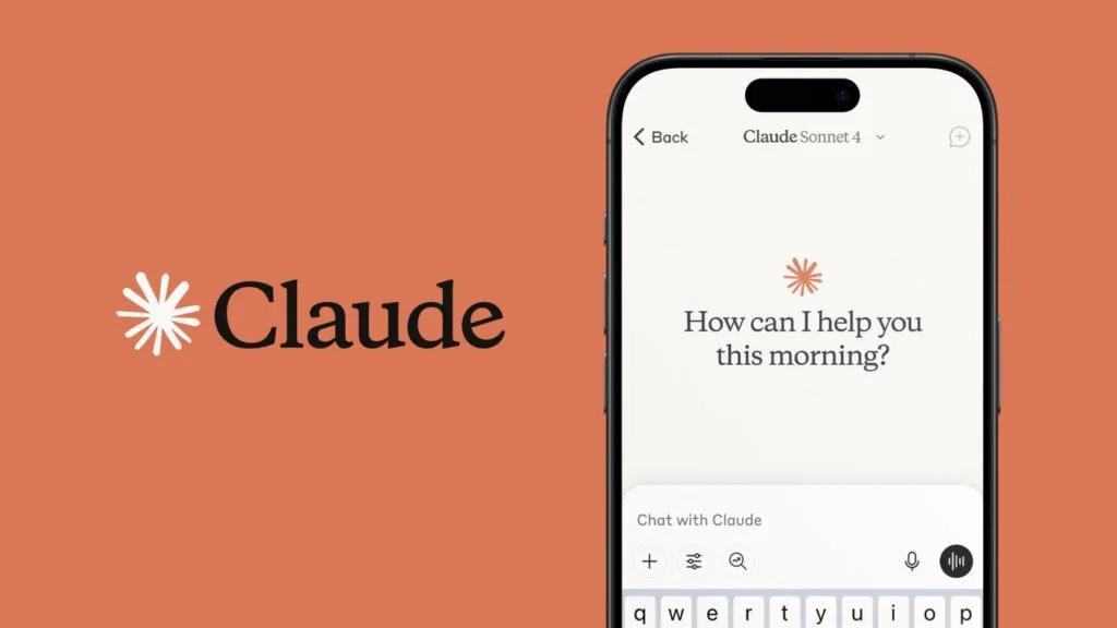 Anthropic image: the Claude Sonnet 4 mobile app showing "How can I help you this morning?" on a terracotta background