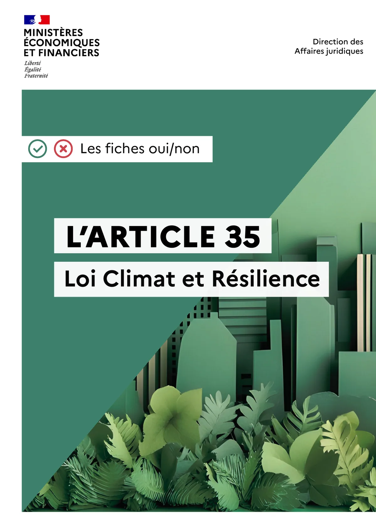 First page of the Legal Affairs Directorate's yes/no sheet on Article 35 of the Climate and Resilience Act