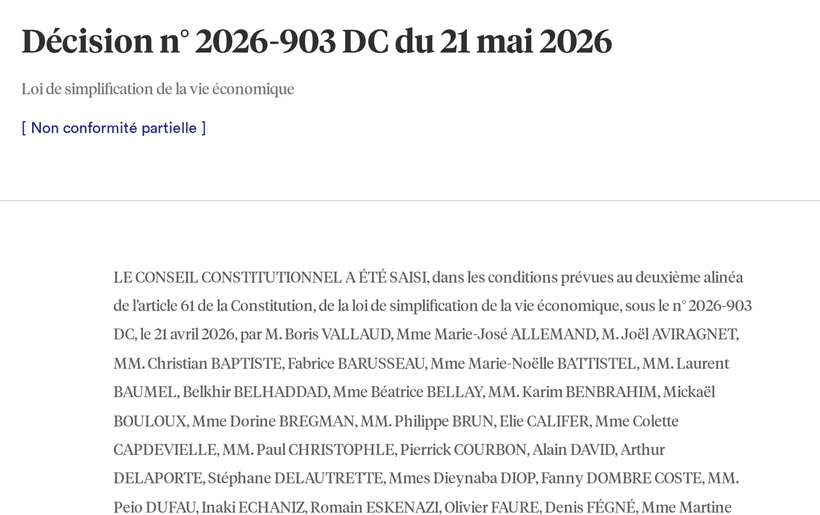 Header and first paragraph of Constitutional Council Decision No 2026-903 DC of 21 May 2026