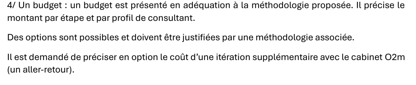 Extract from the VALHOR and ADEME terms of reference: the budget states the amount per stage and per consultant profile, and the cost of an extra iteration is requested as an option